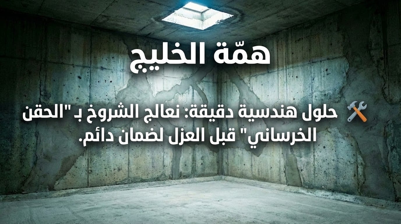 عملية حقن الشروخ الخرسانية بمواد كيميائية متخصصة لمعالجة تسربات جدران خزان المياه بدقة قبل العزل