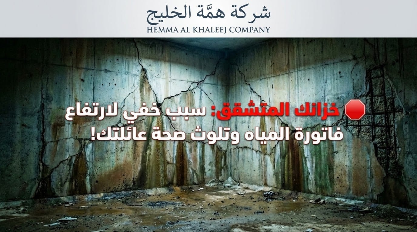 تشققات وشروخ عميقة في جدران خزان مياه خرساني أرضي بالرياض تسبب تسرب المياه وتلوثها بالطحالب والعفن