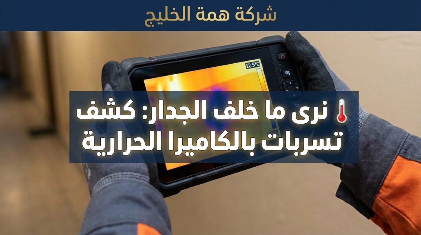 شاشة جهاز كشف تسربات المياه بالكاميرا الحرارية تظهر مكان التسرب خلف الجدار بدقة