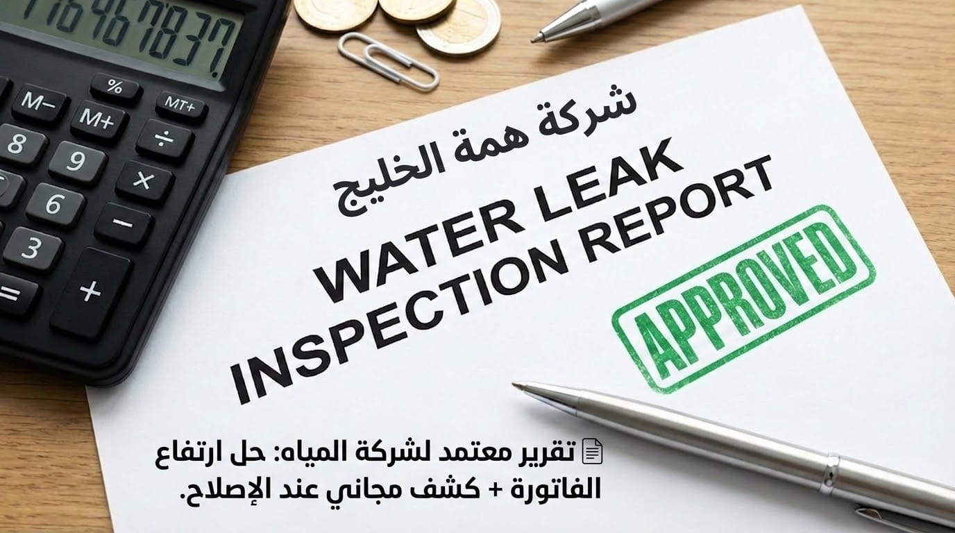 صورة تقرير كشف تسربات مياه معتمد من شركة المياه الوطنية على مكتب، يوضح أسعار الفحص وإمكانية الكشف المجاني عند الإصلاح بالرياض