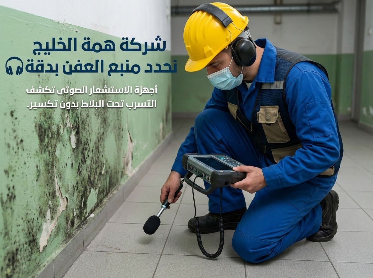 كشف تسربات المياه المسببة للرطوبة بأحدث الأجهزة - همة الخليج مهندس يستخدم جهاز الاستشعار الصوتي لكشف تسربات المياه المسببة للرطوبة بالرياض