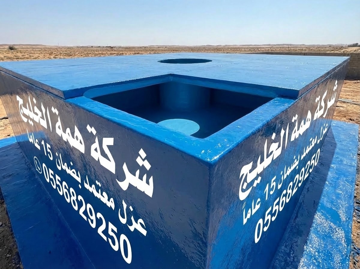 المظهر النهائي لخزان مياه أرضي بعد عزله بالإيبوكسي الأزرق في حي الياسمين